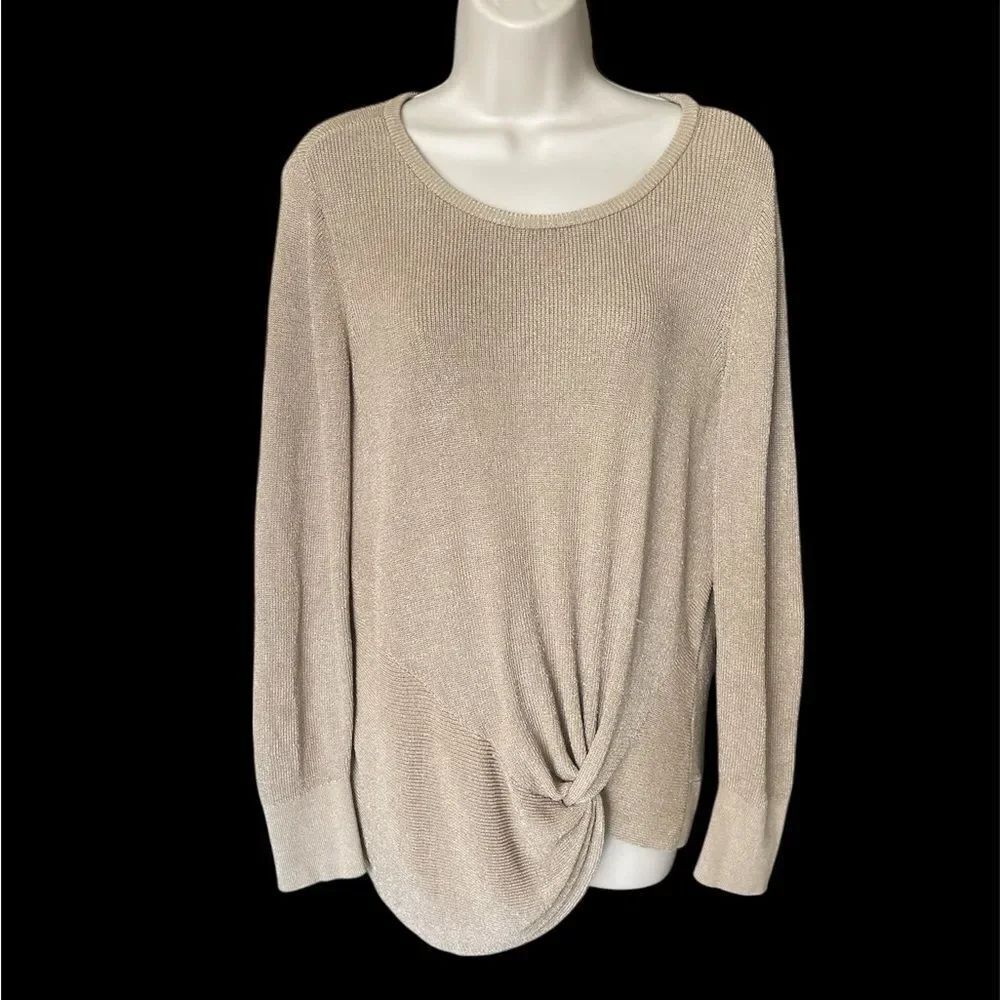 Chico's Gold Tan Crew Neck Sweater with Twist Holiday 2P